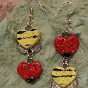 Mismatched Heart-Shaped Ladybug Red and Bumble Bee Yellow 'Love Bug' Earrings